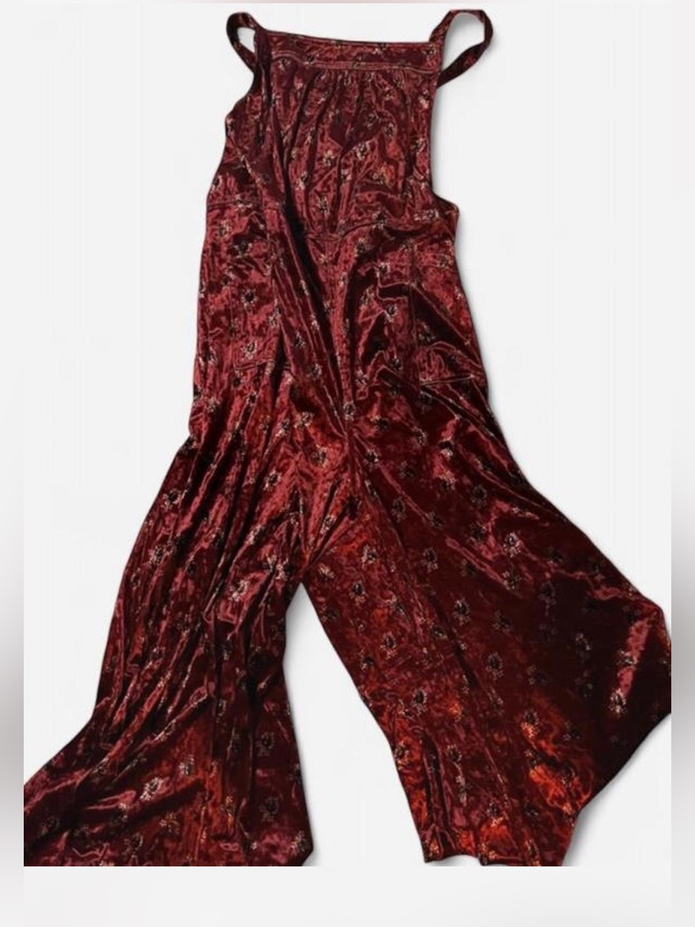 NATURAL LIFE Burgundy Velvet Wide-Leg Jumpsuit